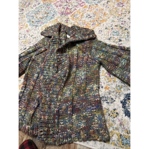Leo & Nicole Chunky Cardigan Multi-Color Wool Blend 3/4 Bell Sleeve Size Lg - Picture 2 of 7
